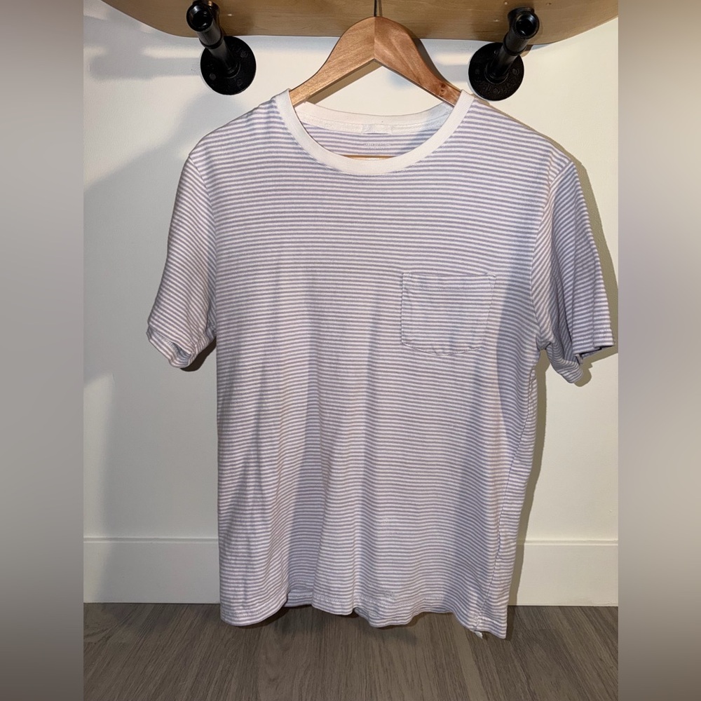 Men's Urban Outfitters White & Light Gray Striped Pocket T-Shirt
